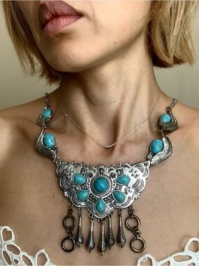 Brand New tibetan silver bib necklace